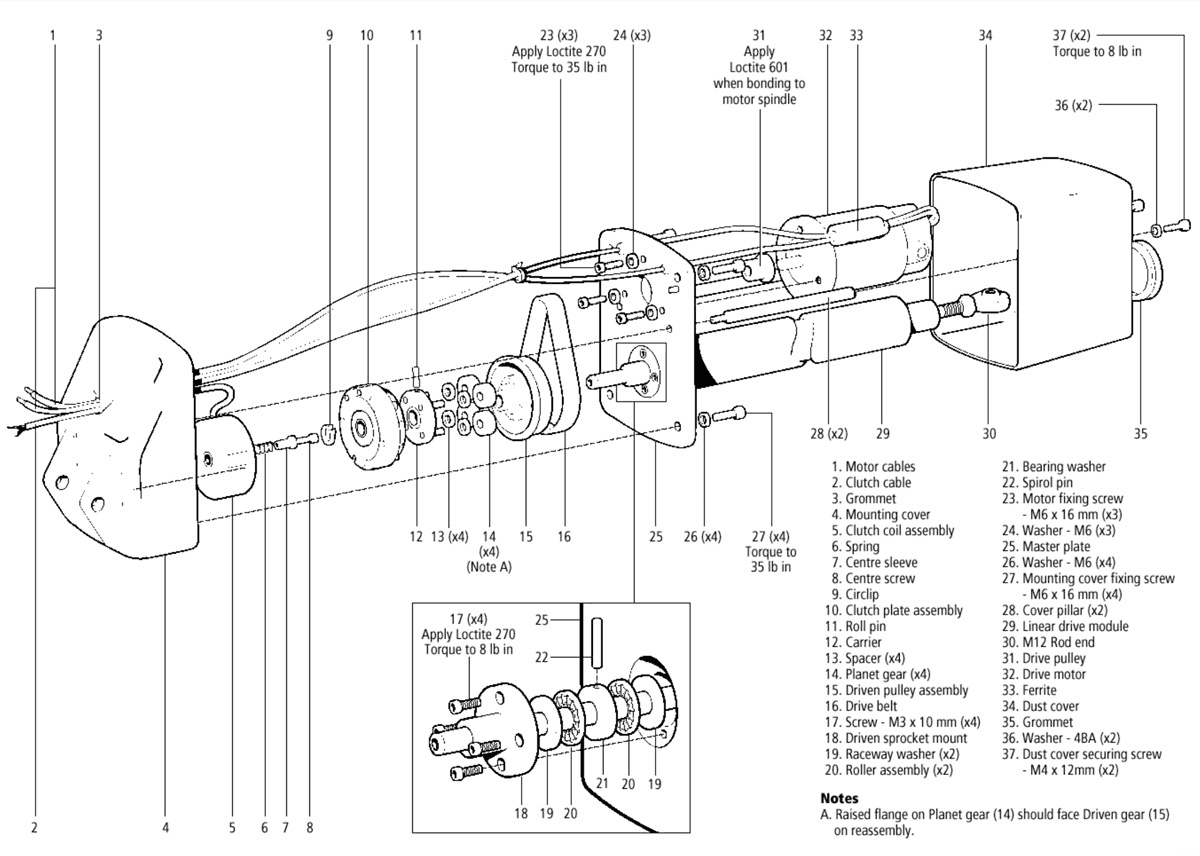 Raymarine Type 1 linear drive — service manual exploded assembly